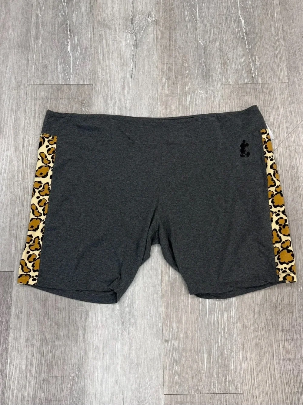 Disney Dark Grey Mickey Mouse Leopard Print Biker Shorts - Size 26 (3X)